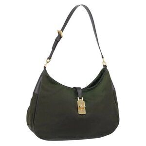 PRADA Shoulder Bag Nylon Leather Green Gold